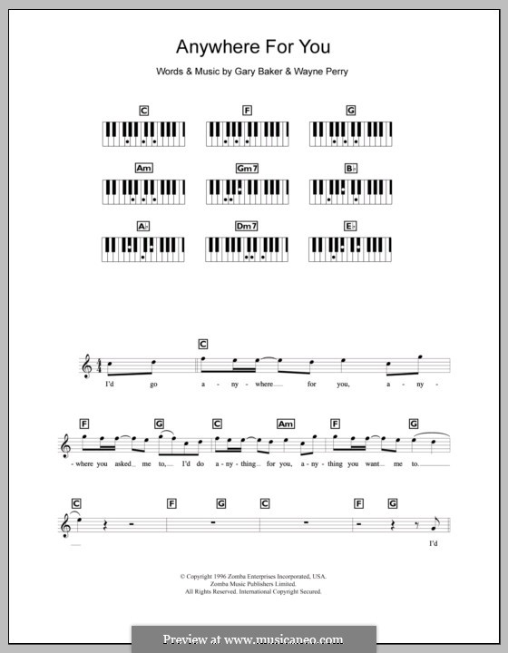 Anywhere for You (Backstreet Boys): For keyboard by Gary Baker, Wayne Perry