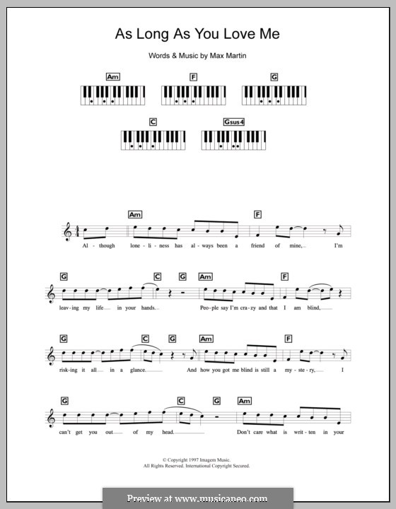 As Long As You Love Me (Backstreet Boys): For keyboard by Max Martin