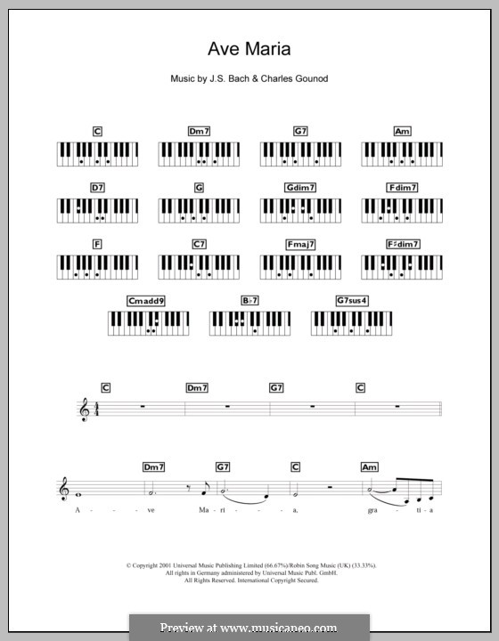 Ave Maria (Printable Sheet Music): For keyboard by Johann Sebastian Bach, Charles Gounod