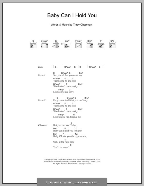 Baby Can I Hold You (Boyzone): Lyrics and chords by Tracy Chapman