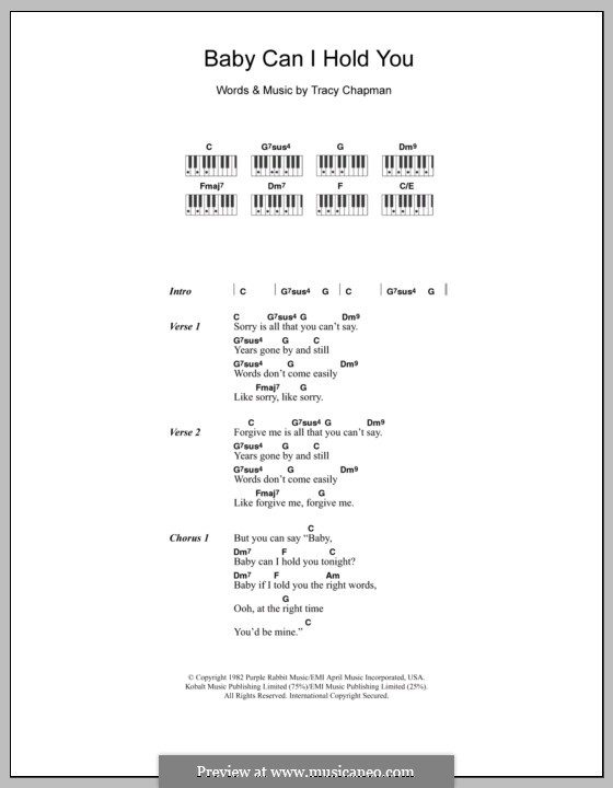 Baby Can I Hold You (Boyzone): Lyrics and piano chords by Tracy Chapman