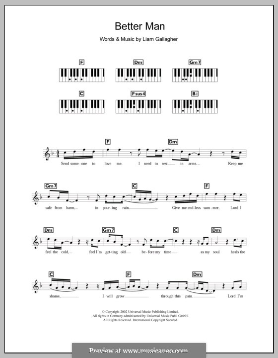 Better Man (Oasis): For keyboard by Liam Gallagher