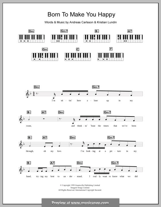 Born to Make You Happy (Britney Spears): For keyboard by Andreas Carlsson, Kristian Lundin