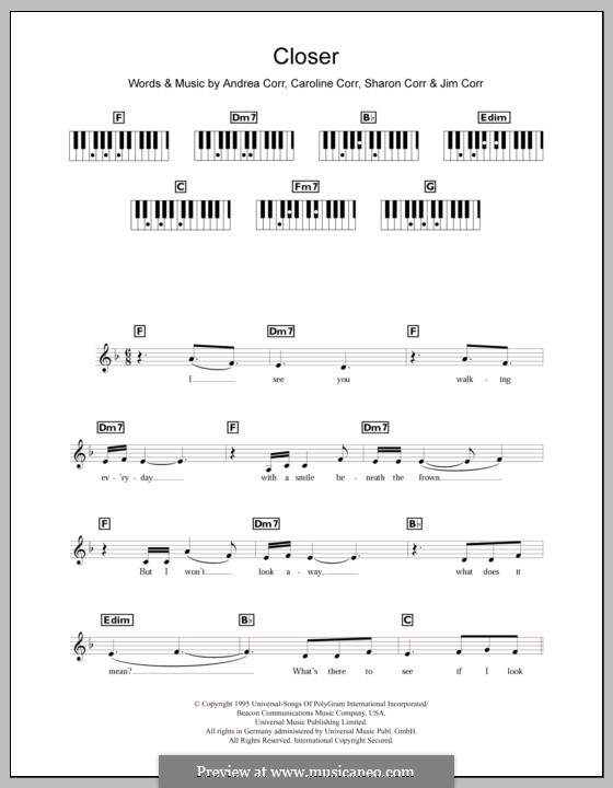 Closer (The Corrs): For keyboard by Andrea Corr, Caroline Corr, Jim Corr, Sharon Corr