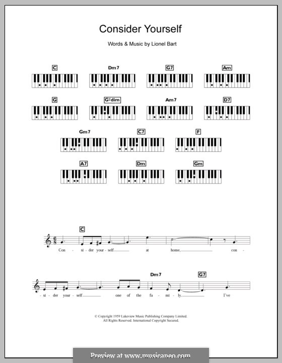 Consider Yourself (from Oliver!): For keyboard by Lionel Bart