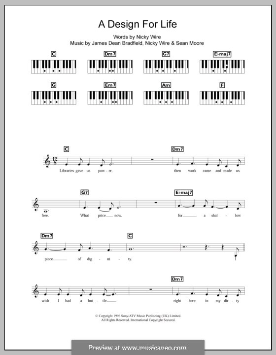 A Design for Life (Manic Street Preachers): For keyboard by James Dean Bradfield, Nicky Wire, Sean Moore