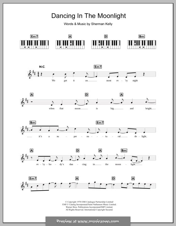 Dancing in the Moonlight (Toploader): For keyboard by Sherman Kelly