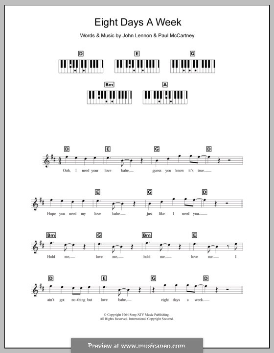Eight Days a Week (The Beatles): For keyboard by John Lennon, Paul McCartney