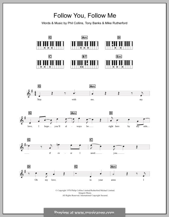 Follow You, Follow Me (Genesis): For keyboard by Tony Banks, Mike Rutherford, Phil Collins