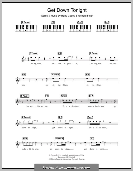 Get Down Tonight (KC & The Sunshine Band): For keyboard by Harry Wayne Casey, Richard Finch