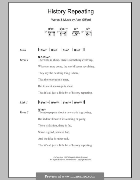 History Repeating (Propellerheads): Lyrics and chords by Alex Gifford