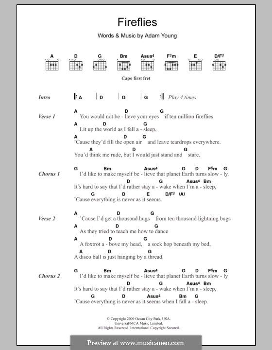 Fireflies (Owl City): Lyrics and chords by Adam Young