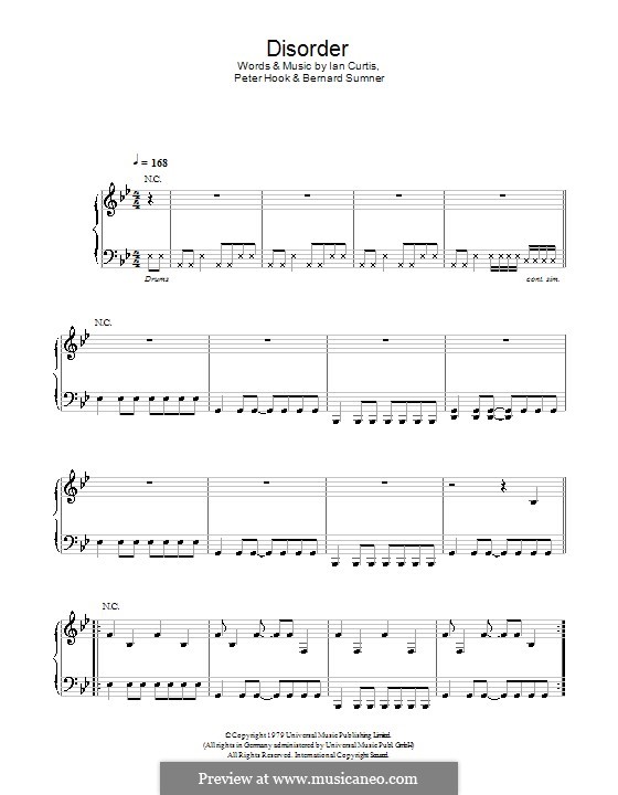 Disorder (Joy Division): For voice and piano (or guitar) by Bernard Sumner, Ian Curtis, Peter Hook, Stephen Morris