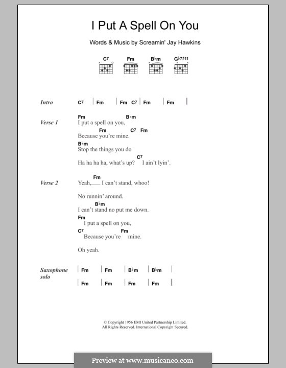 I Put a Spell on You (Creedence Clearwater Revival): Lyrics and chords by Jay Hawkins