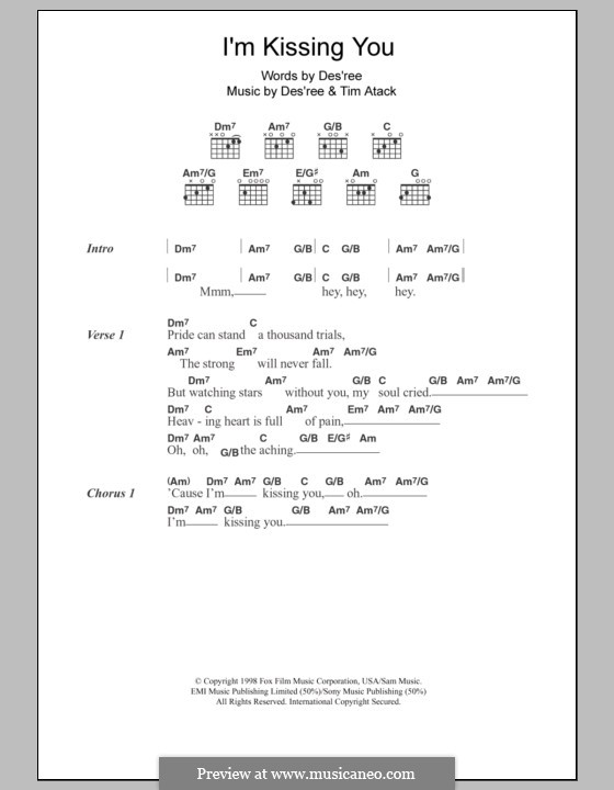 I'm Kissing You: Lyrics and chords by Des'ree, Tim Atack