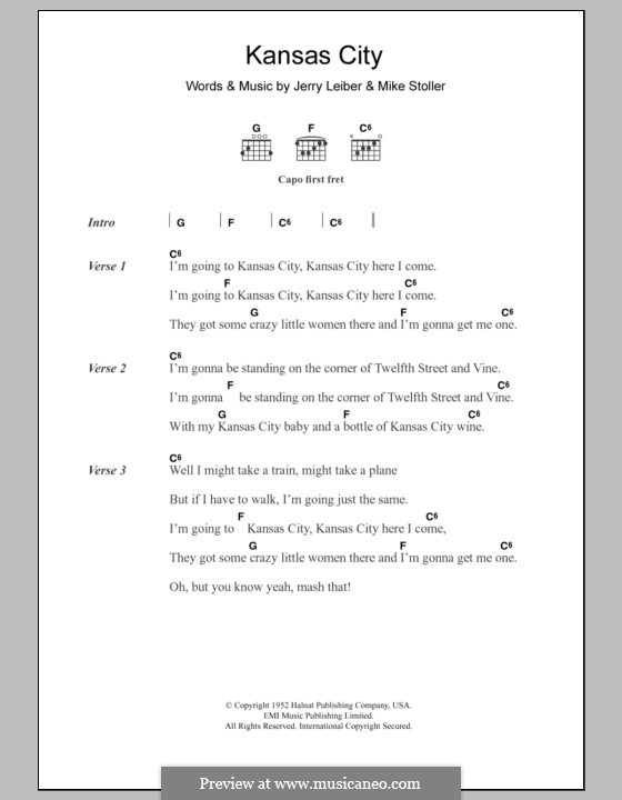 Kansas City by J. Leiber, M. Stoller - sheet music on MusicaNeo