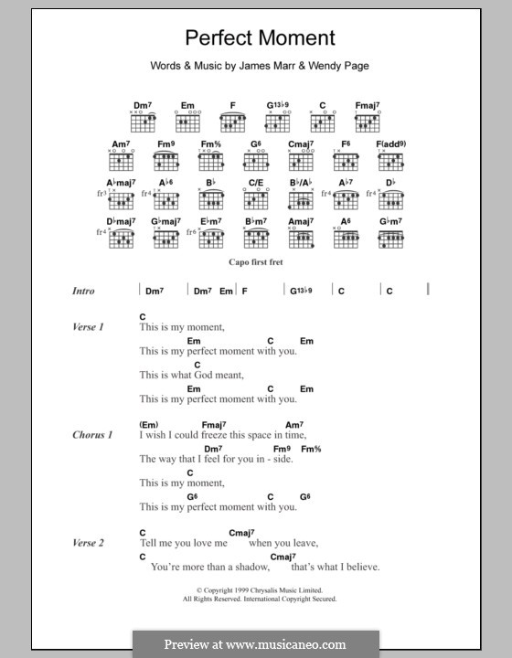 Perfect Moment: Lyrics and chords by James Marr, Wendy Page