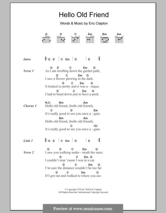Hello Old Friend: Lyrics and chords by Eric Clapton