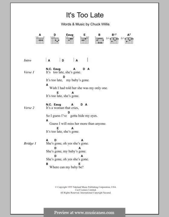 It's Too Late (Eric Clapton): Lyrics and chords by Chuck Willis