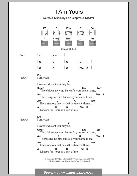 I am Yours: Lyrics and chords by Nizami, Eric Clapton