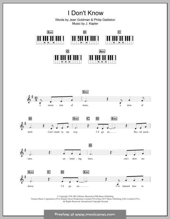 I Don't Know (Celine Dion): For keyboard by J. Kapler
