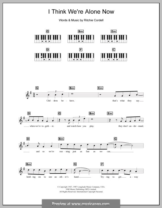 I Think We're Alone Now: For keyboard by Ritchie Cordell