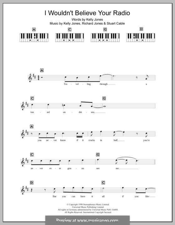 I Wouldn't Believe Your Radio (Stereophonics): For keyboard by Kelly Jones, Richard Jones, Stuart Cable