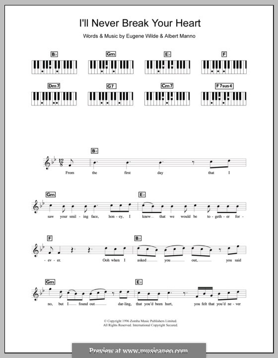 I'll Never Break Your Heart (Backstreet Boys): For keyboard by Albert Manno, Eugene Wilde