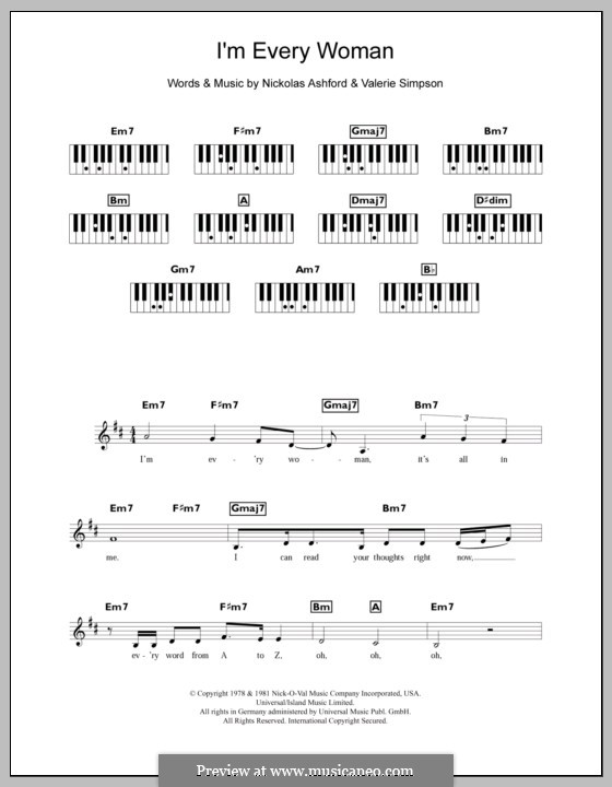 I'm Every Woman (Whitney Houston): For keyboard by Nicholas Ashford, Valerie Simpson