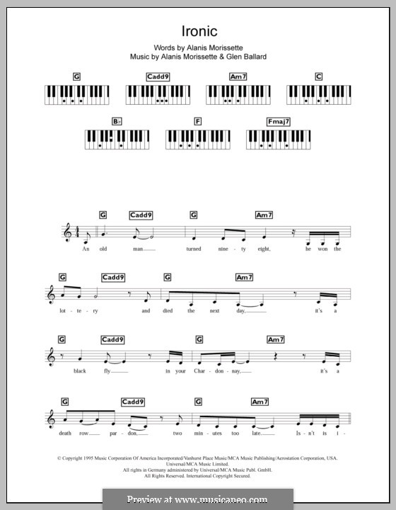 Ironic (from Jagged Little Pill The Musical): For keyboard by Alanis Morissette, Glen Ballard