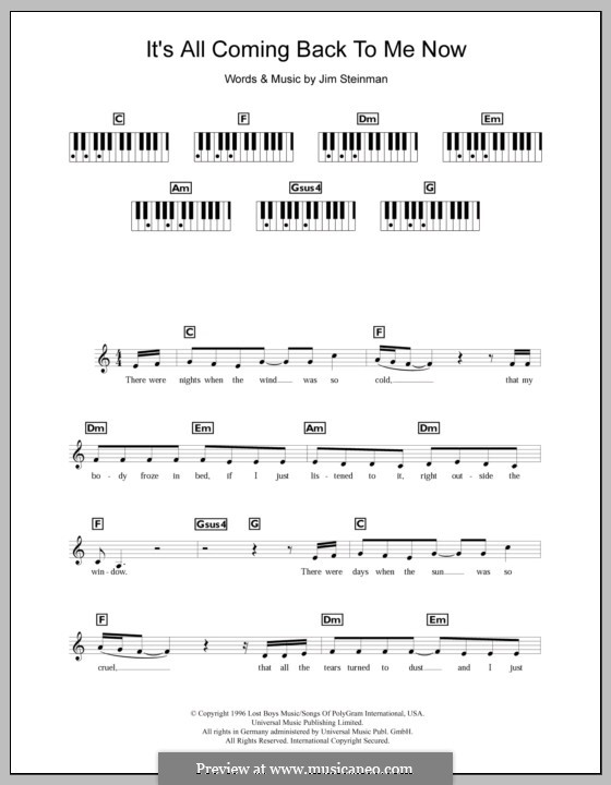 It's All Coming Back To Me Now (Celine Dion): For keyboard by Jim Steinman