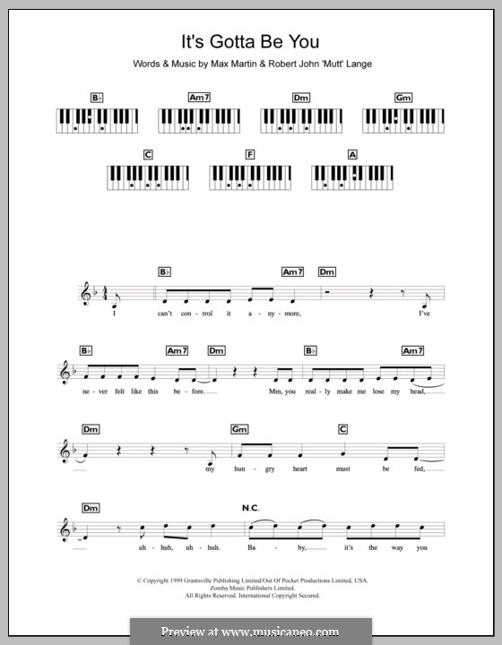 It's Gotta Be You (Backstreet Boys): For keyboard by Max Martin, Robert John Lange