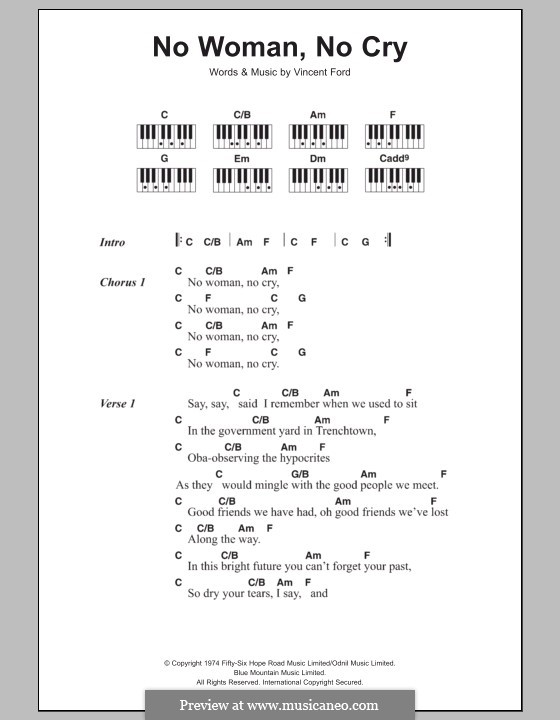 No Woman No Cry (Bob Marley): Lyrics and piano chords by Vincent Ford