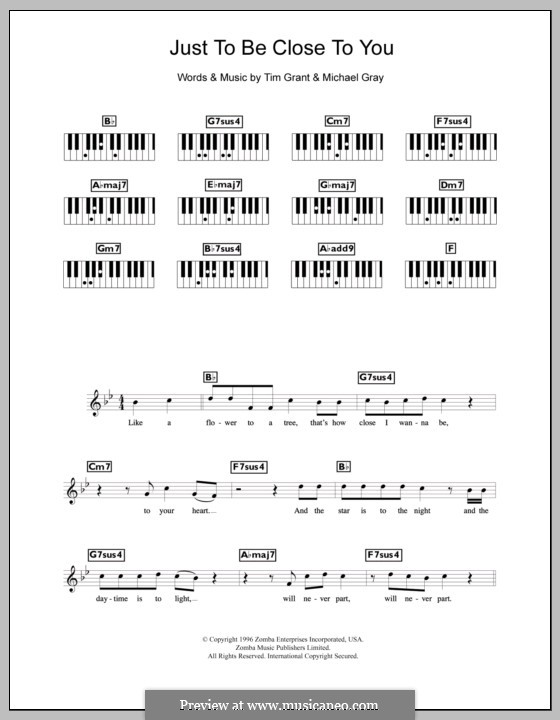 Just To Be Close To You (Backstreet Boys): For keyboard by Michael Gray, Tim Grant