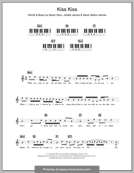 Kiss Kiss (Holly Valance): For keyboard by Juliette Jaimes, Sezen Aksu, Steve Welton-Jaimes