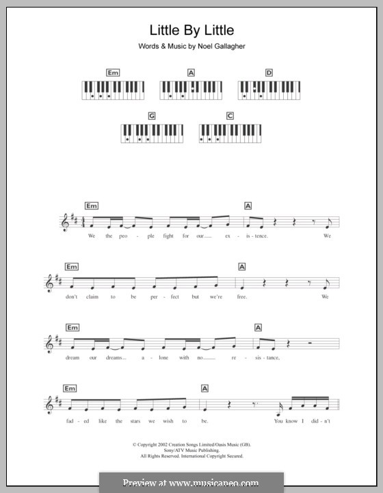 Little By Little (Oasis): For keyboard by Noel Gallagher