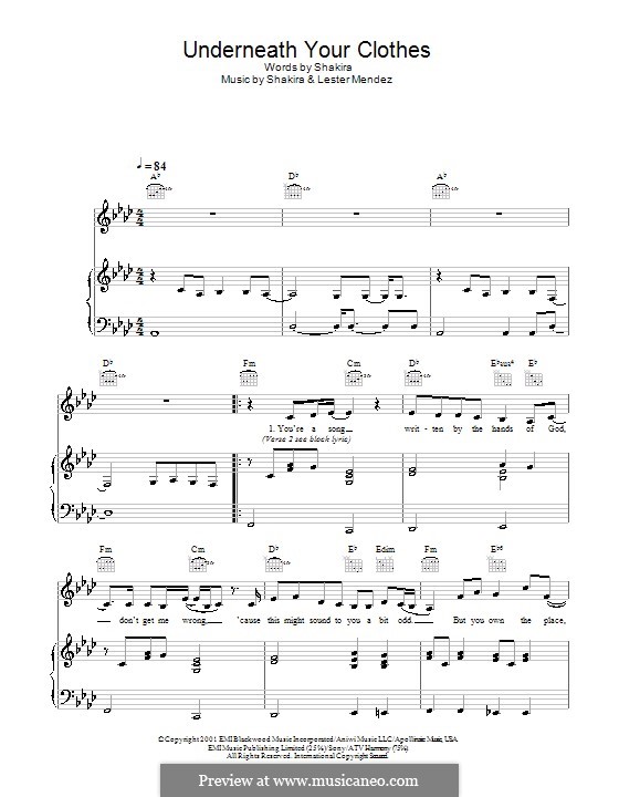 Underneath Your Clothes By Shakira L A Mendez Sheet Music On Musicaneo