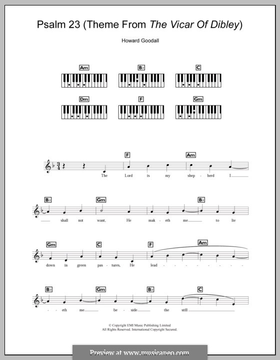 Psalm 23 'The Lord is My Shepherd' from 'The Vicar of Dibley': For keyboard by Howard Goodall