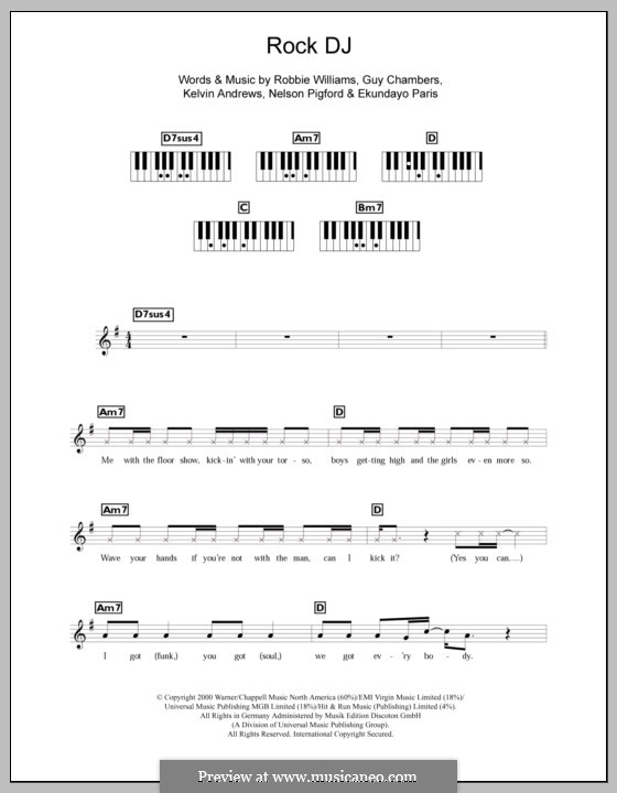 Rock DJ: For keyboard by Ekundayo Paris, Guy Chambers, Kelvin Andrews, Nelson Pigford, Robbie Williams
