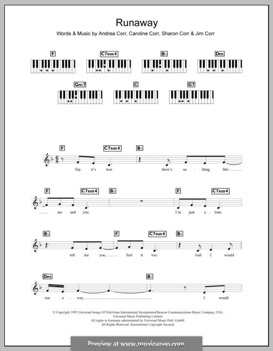 Runaway (The Corrs): For keyboard by Andrea Corr, Caroline Corr, Jim Corr, Sharon Corr