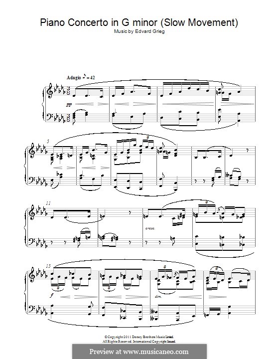 Piano Concerto in A Minor, Op.16: Movement II. Version for piano by Edvard Grieg