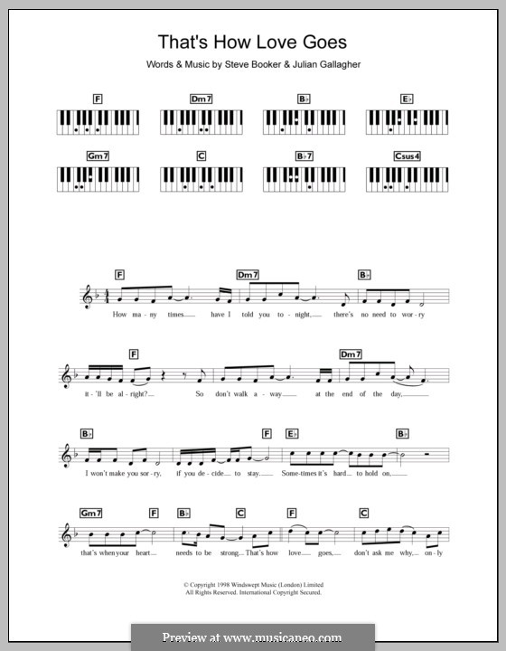 That's How Love Goes (Boyzone): For keyboard by Julian Gallagher, Steve Booker