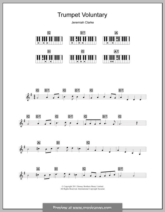 Prince of Denmark's March (Trumpet Voluntary), printable scores: For keyboard by Jeremiah Clarke