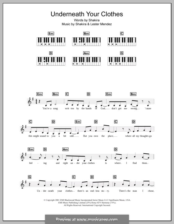 Underneath Your Clothes By Shakira L A Mendez Sheet Music On Musicaneo