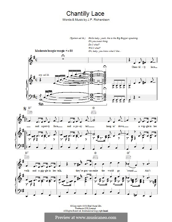 Chantilly Lace (The Big Bopper) by J. Richardson - sheet music on MusicaNeo