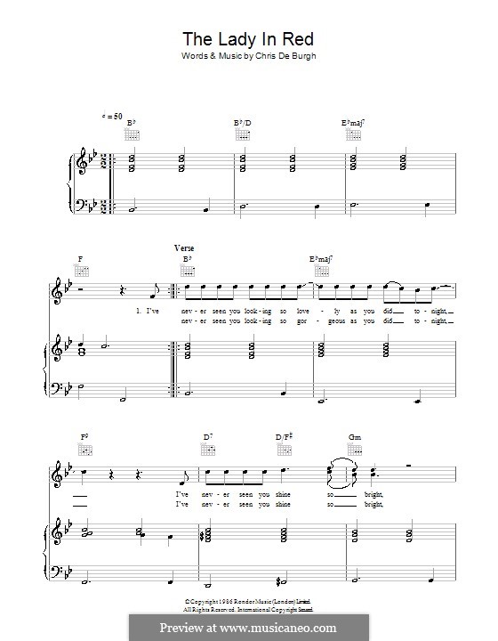 The Lady in Red: For voice and piano (or guitar) by Chris de Burgh