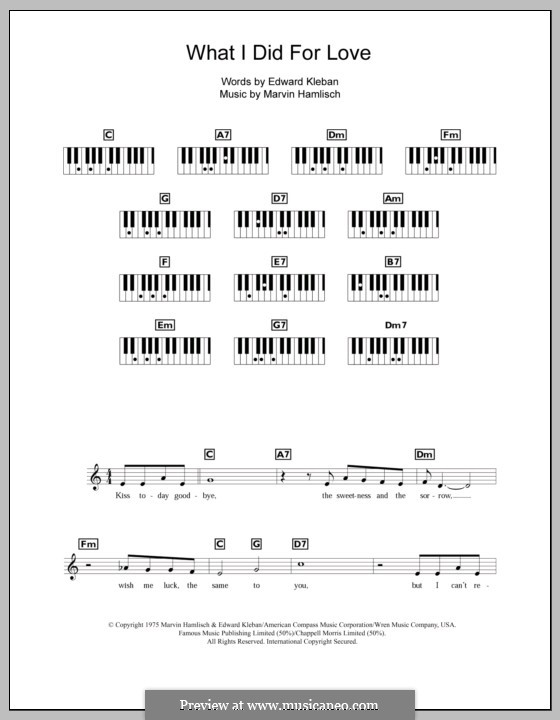 What I Did for Love (Priscilla Lopez): For keyboard by Marvin Hamlisch