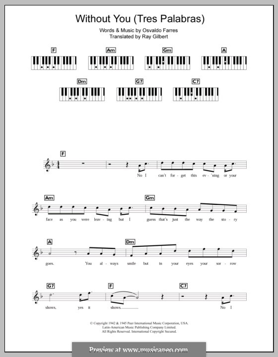 Tres Palabras (Without You): For keyboard by Osvaldo Farres