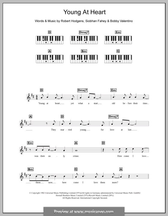 Young at Heart (Bananarama): For keyboard by Bobby Valentino, Robert Hodgens, Siobhan Fahey