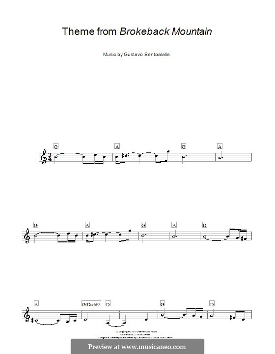 Theme from Brokeback Mountain: Melody line, lyrics and chords by Gustavo Santoalalla